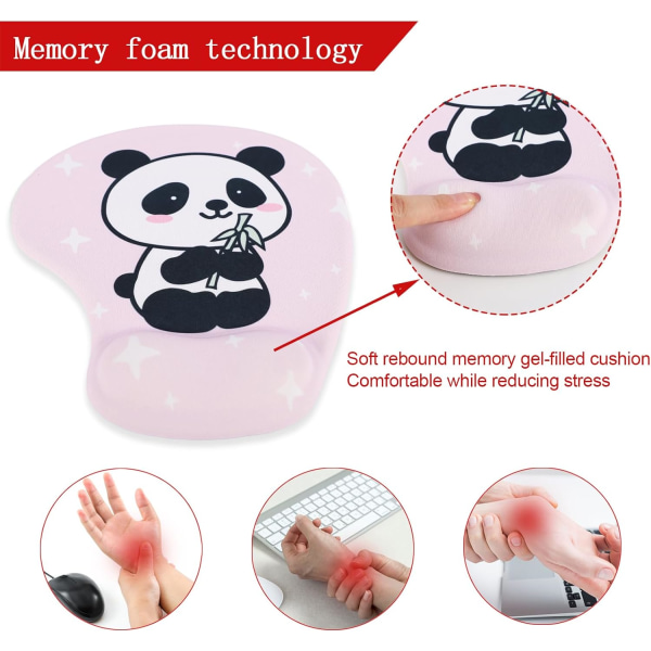 Panda Ergonomisk musemåtte med håndledsstøtte, håndledsbeskyttet, personlig behagelig hukommelsesskumstøtte, skridsikker PU-gummibase musemåtte Smertelindring
