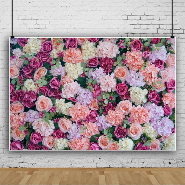 Beautiful flower wall pink flower grass wedding party decoration vinyl photo background cloth