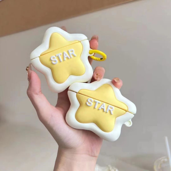 Cartoon-kuori avaimenperällä Airpodeille 1/2, hauska 3D-cool-design silikoninen latauskotelo suojaava kansi yhteensopiva Airpodeille 1/2 -StarYellow