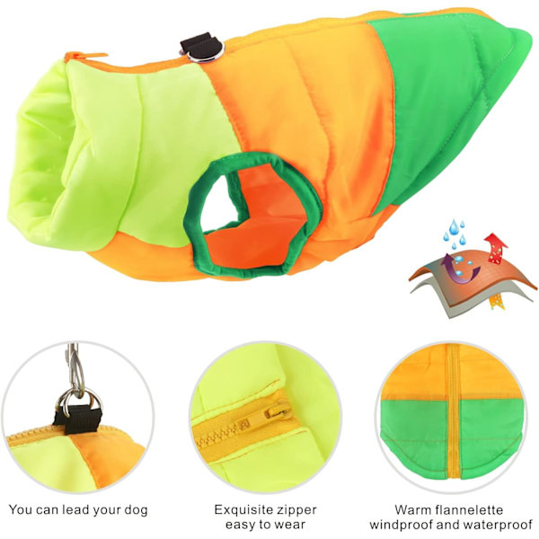 Hund- och kattväst med koppelögla, färgglada lappar, vadderad valpväst, jacka, teddy, chihuahua-kostymer, mopskläder, XS S M L (X-Small (1-pack), grön)