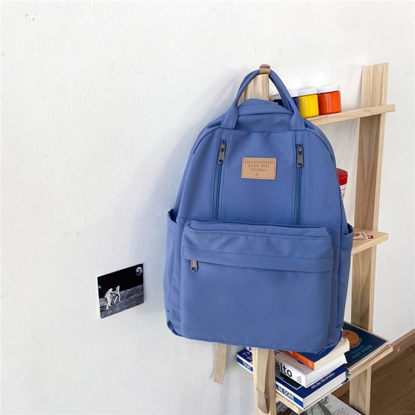 Cute Backpack for School Aesthetic Backpack Purse for Women Girls Blue Book Bag Korea Style Bookbag