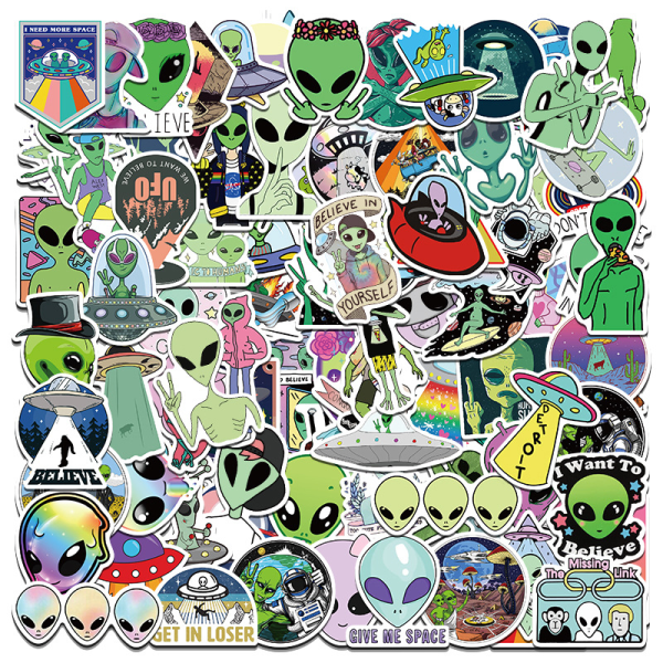 Aliens klistermærker pakke til vandflasker laptop, 100 stk. vinyl vandtætte æstetiske rum UFO klistermærker til scrapbog computer telefon guitar bagage