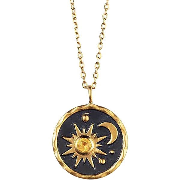 Sun and Moon hänge halsband för kvinnor tonårsflickor Retro halsband Bohemian halsband (guld, en one size)