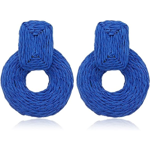 Statement Raffia Øreringe Kvinder Runde Skelet Boho Håndlavede Rattan Halm Wrap Geometriske Dangle Øreringe