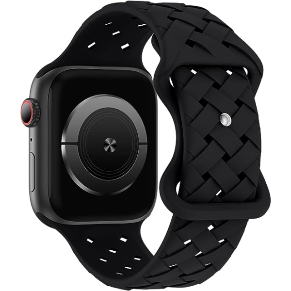 Silikonflettet vevbånd kompatibelt med Apple Watch 42 mm 44 mm 45 mm 49 mm, erstatningssilikon sport pustende stropp for kvinner menn-#svart