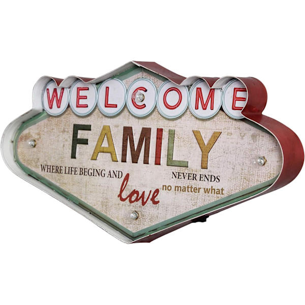 Vintage håndlaget metallmarquee preget tinninnredning, metall LED-skilt dekorativ bar LED metallvegglysskilt industriell stil lys opp skilt (familie)
