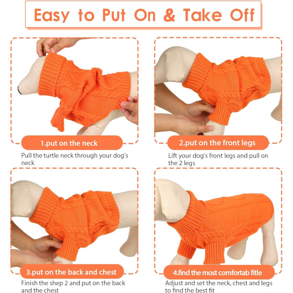 Lille hundetrøje, kold vejr kabelstrik, klassisk turtleneck tykt varmt tøj til chihuahua, bulldog, gravhund, mops (orange, X-Small)
