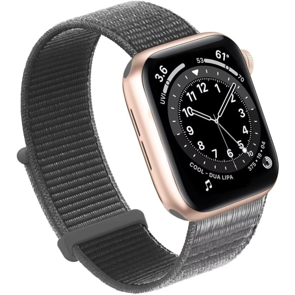 Kompatibel med Apple Watch Band, Kvinder Mænd Sport Nylon Loop Strap til iWatch Series Ultra 8 7 6 5 4 3 2 1 SE (38/40/41 mm, Mørkegrå)