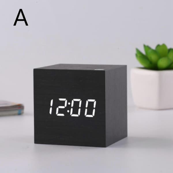 LED Digital Alarm Clock Wood Imitation Table Clock Night Light Thermometer Snooze Alarm Clock DE FP