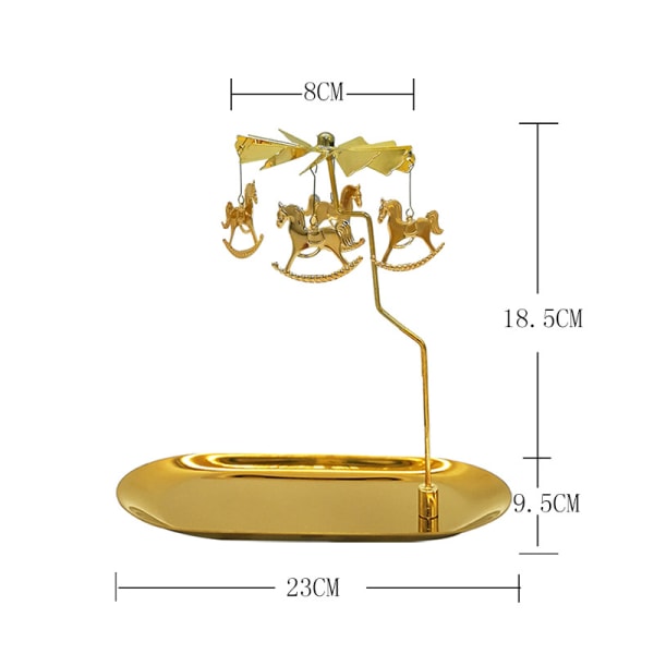 Spinnende stearinlysholder med brett, Glod Carousel Candle Spinner, roterende metall telys-lysestake for bordets midtpunkt (Gold Dreamcatcher)