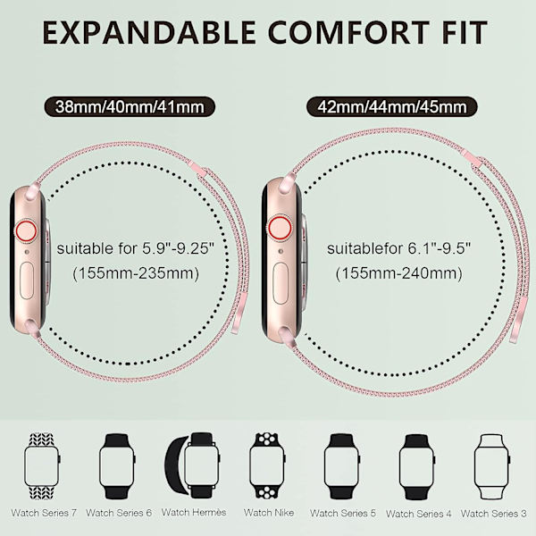 Naisten ja miesten ruostumattomasta teräksestä valmistettu verkkohihna magneettilukolla iWatch-rannekkeiden vaihtoon (41mm/40mm/38mm, sateenkaari).