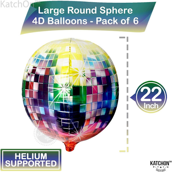 Jätte discoklot ballonger - 22 tum, 6-pack | 70-talets 80-talets 90-talets festdekorationer | Discofestdekorationer | Discoballonger