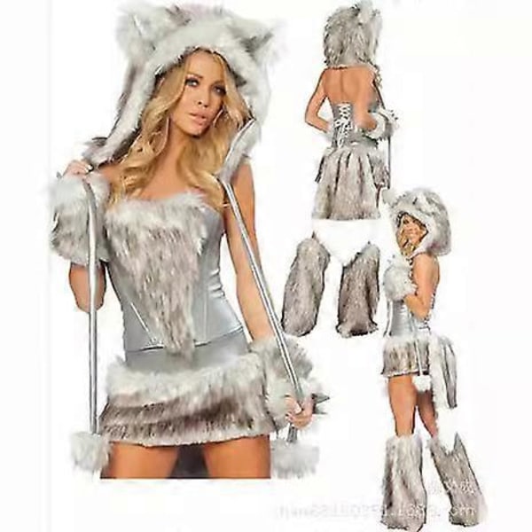 Sexet Jule Kvinde Kostume Cosplay Stor Hale Ulv Cosplay Fest Pige Fristelse Julemand Todelt Kostume Gray