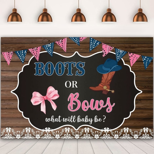 7x6Ft Western Cowboy Boots og buer Kjønnsavsløring Bakgrunn for gutt eller jente Baby Shower Nyfødt Fest Foto Bakgrunn Festdekorasjon