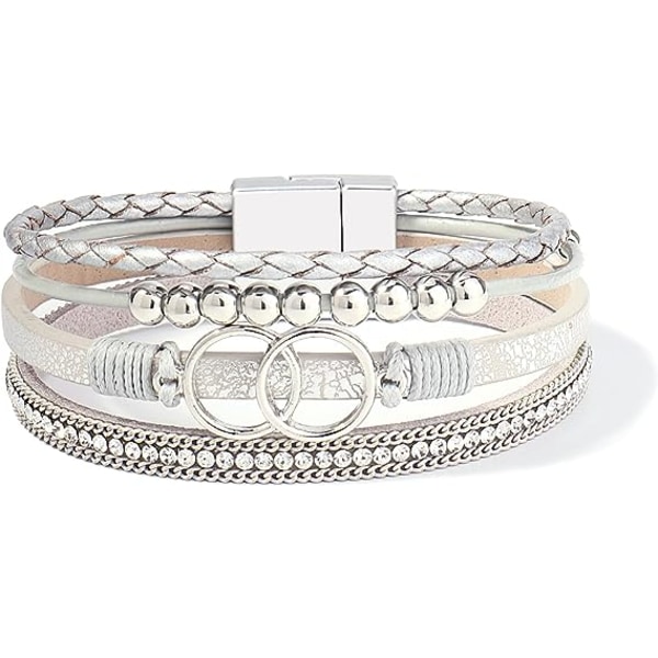 Boho Wrap Armband Lädermanschett Armband Guldpärlor Armband för kvinnor Stapelbara Infinity Armband Smycken med lås