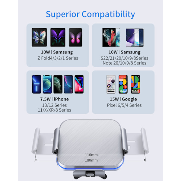 Bilholder til Galaxy Z Fold 4 3 2 med dobbelt spole trådløs oplader til Samsung W22 W21 foldbar telefon hurtig opladning