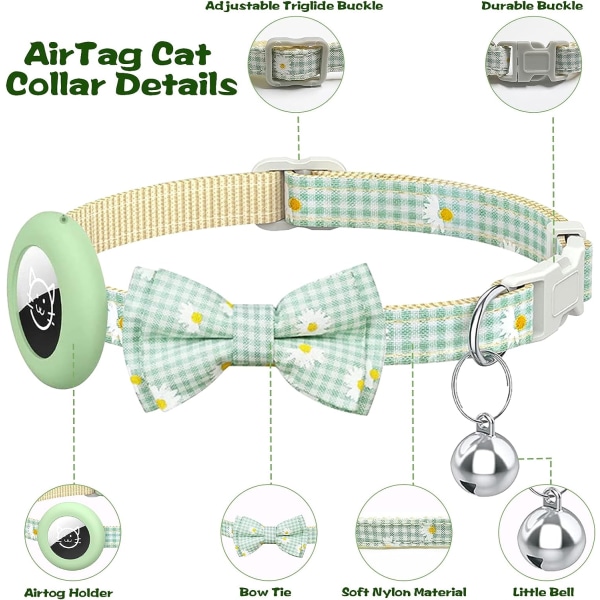 stk Airtag kattehalsbånd med klokke, justerbart kattungehalsbånd med vanntett holder Kompatibel med Airtag Bowknot Design Dyreutstyr – oransje