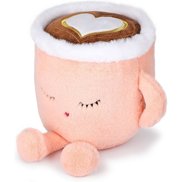 Latte plyschleksak, 30 cm gosedjur kaffekopp plyschdocka, mjuk kopp fluffig vän, kramande kudde - Present för alla åldrar... (Latte rosa)