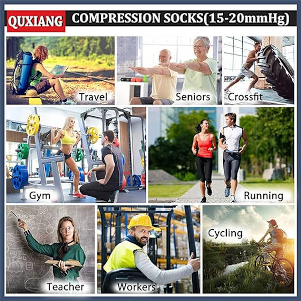 Kupariset kompressiosukat naisille ja miehille (8 paria) - Parhaat juoksuun, urheiluun ja pyöräilyyn - 15-20 mmHg urheilulliset juoksu- ja kuntoilusukat, koko S/M