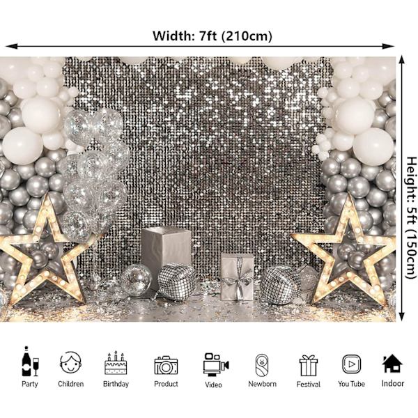 7x5ft Glitter Sliver Disco Party Tausta Syntymäpäivä Vastaanotto Valokuvaus Tausta Kakku Pöytä Dekor Tausta Muotokuva Tausta Valokuvaus Rekvisiitta