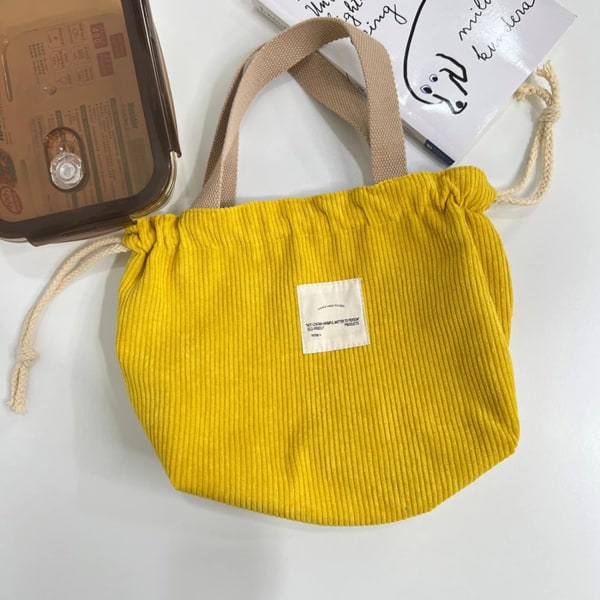 Kosmetisk taske med snoretræk, mulepose i japansk stil, sød fløjlsbuks-makeuptaske, bærbar rejseopbevaringsorganisator velegnet til studerende, camping (gul)