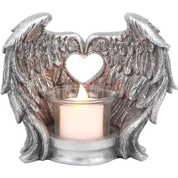 Angel Wings -teekynttilä, rukouskynttilänjalka, muistolahjat kodin sisustukseen (LED-teevalo ja kuppi mukana), hopeiset siivet