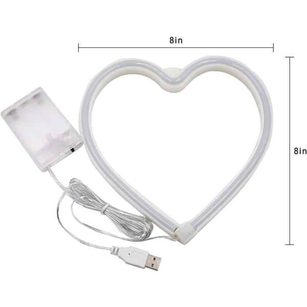 Vaaleanpunainen sydän neonkyltti, LED-neonvalo paristokäyttöinen tai USB-käyttöinen koristelamppu, pöytä- ja seinäkoristevalo