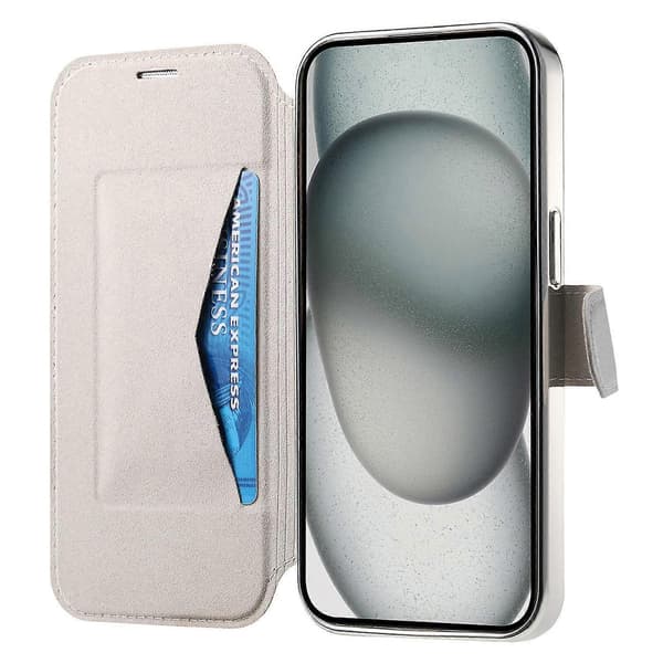 Case for iPhone 14 Compatible with MagSafe Detachable Leather Case with Lens Protection - Silver
