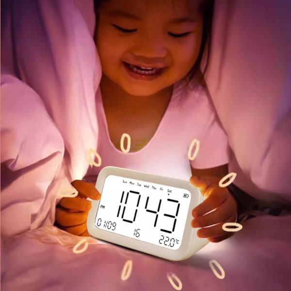Vækkeure Høj Alarmur til Soveværelser med Nattelys, USB-oplader, Lille Sengebord Digitalt Ur med Display til Børn