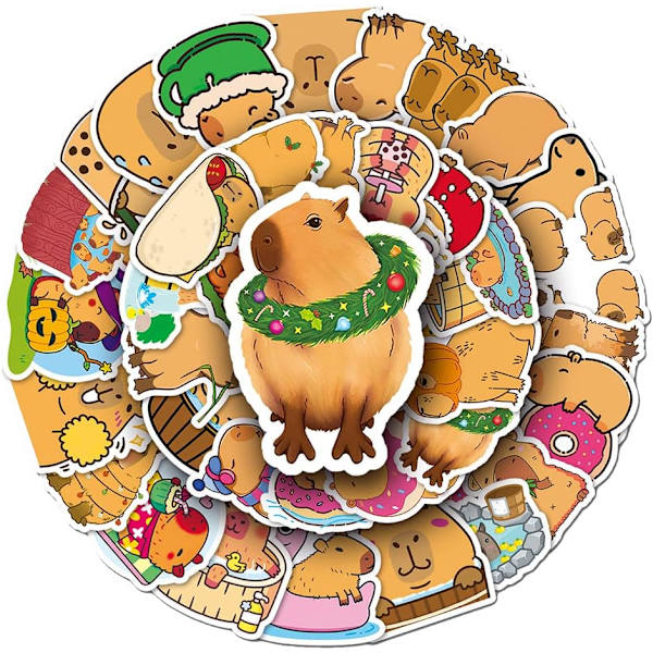 Smukke Capybara-klistermærker Pakke Vandtætte Cartoon Vinyl-klistermærker til Hydroflasks Laptop Cup Vandflasker Bil, Søde Dyre-klistermærker(Capybara-50stk)