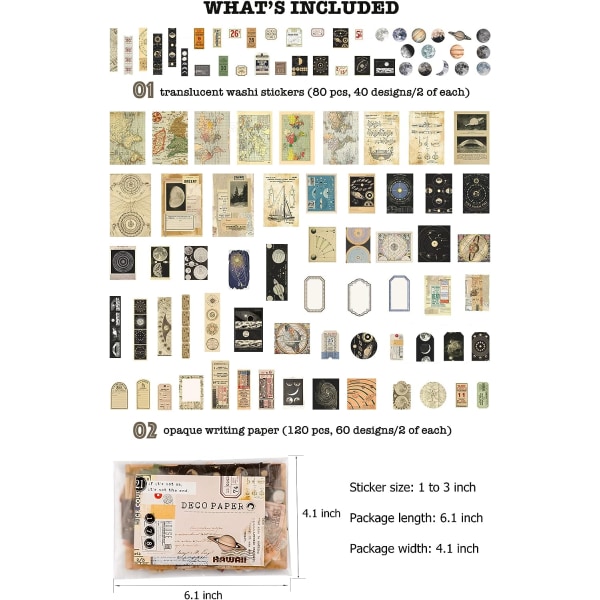 Vintage Scrapbooking-materialepakke (200 stk.) til Witchy Junk Journal Bullet Journals Planlæggere Rum Måne Papir Stickers Craft Kits Collage (Himmelsk)