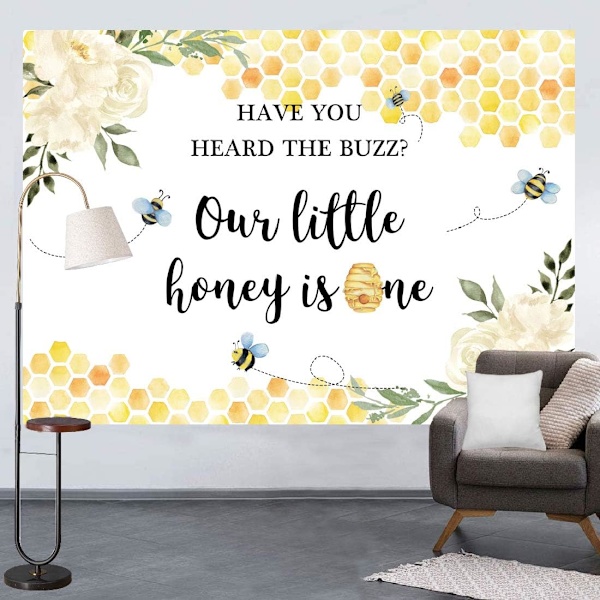 Bi Bakgrund 1:a Födelsedag Gul Honungskaka Blomma Liten Honung Bakgrund Bi Tema Fest Baby Födelsedag Dekorationer Tillbehör Blommig Banner 7x5ft