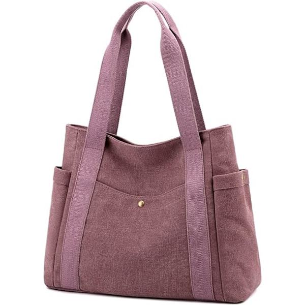 Kvinders Lærred Tote Håndtasker Multi-lomme Retro Casual Skuldertaske Top Håndtag Satchel Tote Pung