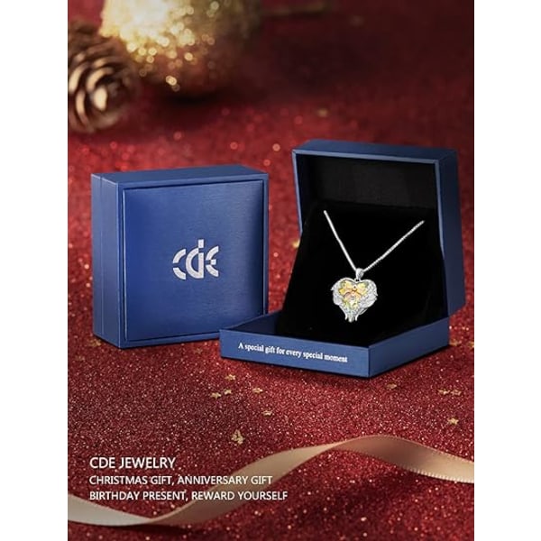 Angel Wing Love Heart halskæder til kvinder, sølvfarvet/guldtone vedhæng halskæde smykkegaver til hende til jul, valentinsdag