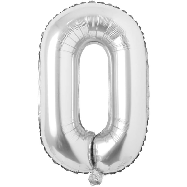40 tums bokstavsballonger Silver Alfabet nummer Ballong Folie Mylar Party Bröllop (Silver noll)