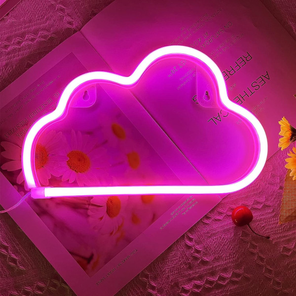 Pilvivalokyltit, akku- tai USB käyttöinen kylttimuotoinen sisustusvalo Makuuhuoneen esteettinen teini-ikäinen tyttö lastenhuone joulun syntymäpäivä-vaaleanpunainen