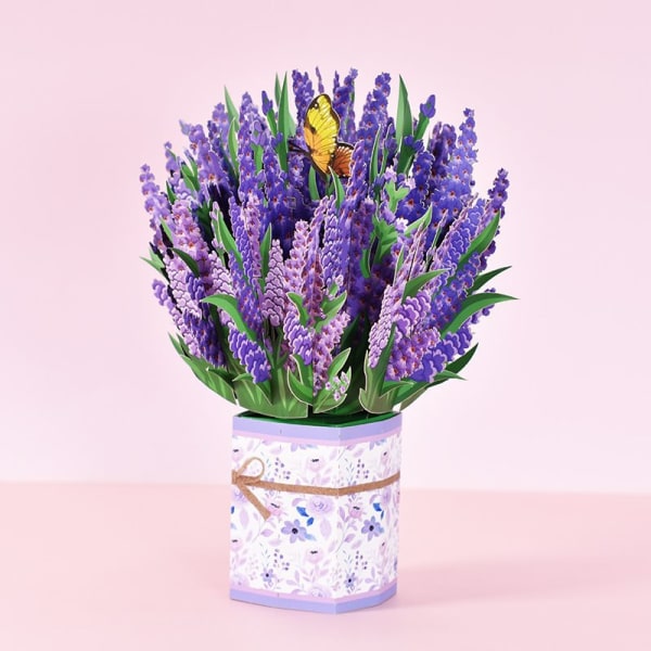 God bedring-kort, popup-blomster fødselsdagskort, tanke på dig-gave, plejekort til kvinder, veninder, lykønskningsgaver, jubilæumskort (lavendel)