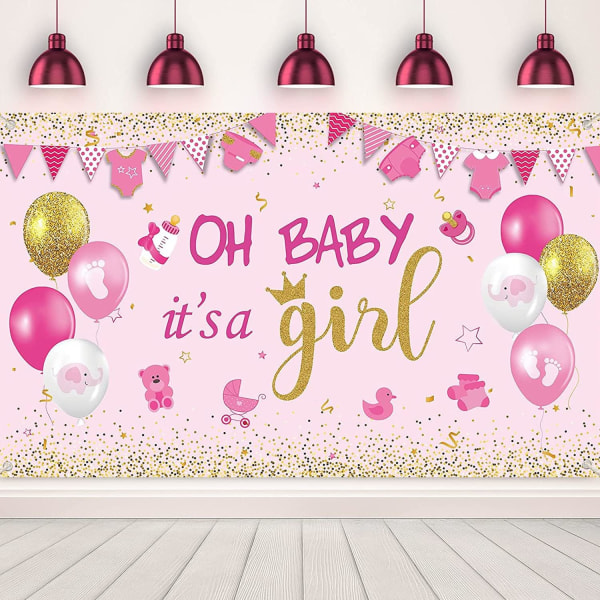 Baby Shower Fest Dekorationer Stor Størrelse Oh Baby It's A Girl Baby Shower Fødselsdag Banner Baggrund Foto Baggrund Pink Baby Shower Festartikler