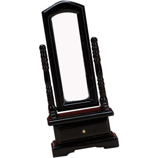 Fuld spejl miniature soveværelse tilbehør mini dressing fe have skab mini møbler yndig legetøj dukke dressing spejl træ sort skab