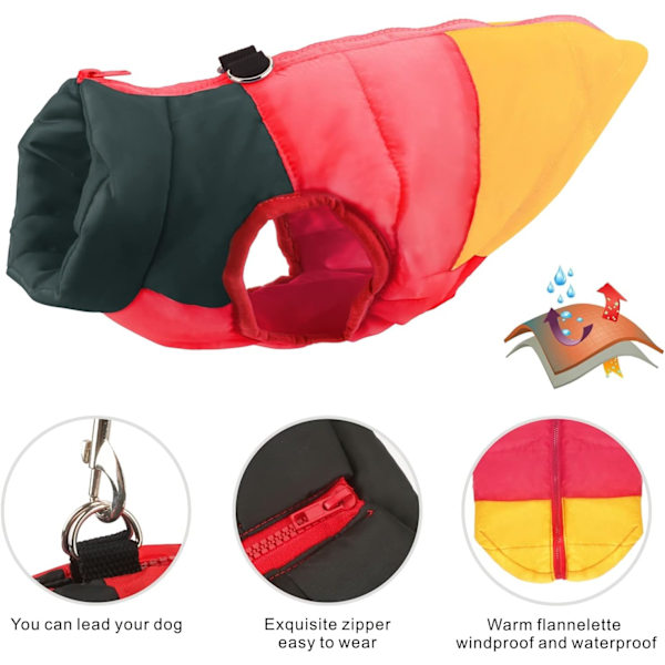 Hunde- og kattefrakke med snorfastgørelsesfarve patchwork polstret hvalpevest jakke bamse chihuahua kostumer mops tøj XS S M L(X Large(pakke med 1), gul)