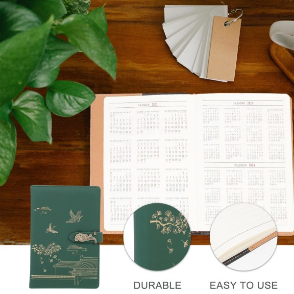 A5 Notebook Læder Cover Notebook Padfolio Binder Journal Notebook Genopfyldelig Binder Dagbog Notesblokke til Kontor Rejser Arbejde Grøn A5 Spiral Notebook