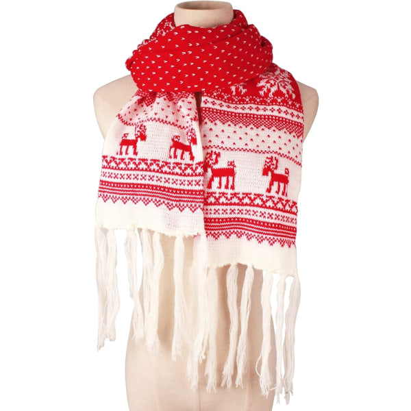 Unisex Christmas Reindeer Snowflake Scarf Fall Winter Warm Knit Long Scarf