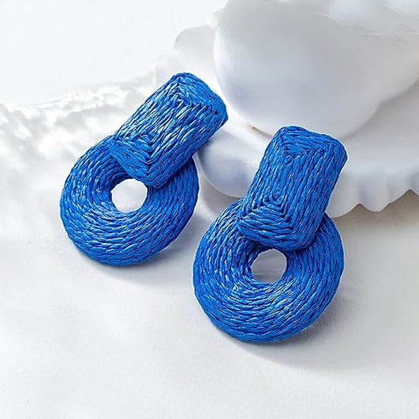 Statement Raffia Øreringe Kvinder Runde Skelet Boho Håndlavede Rattan Halm Wrap Geometriske Dangle Øreringe