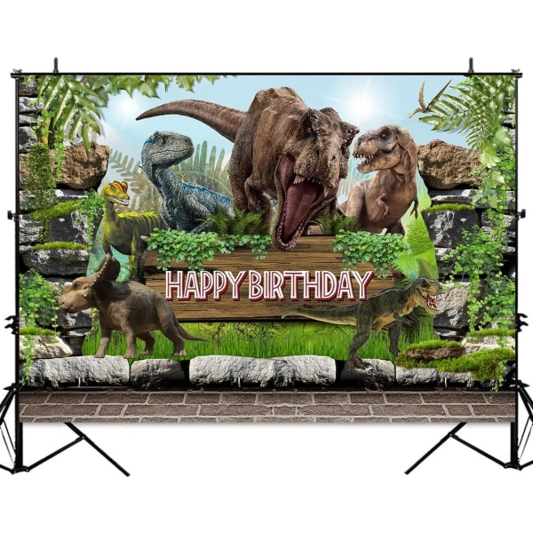 Dinosaur Glad Fødselsdag Baggrund 7x5ft Brøl Jurassic Jungle Vild Dino Fotografi Baggrund til Kagebord Dekoration Foto Fest Tilbehør Banner