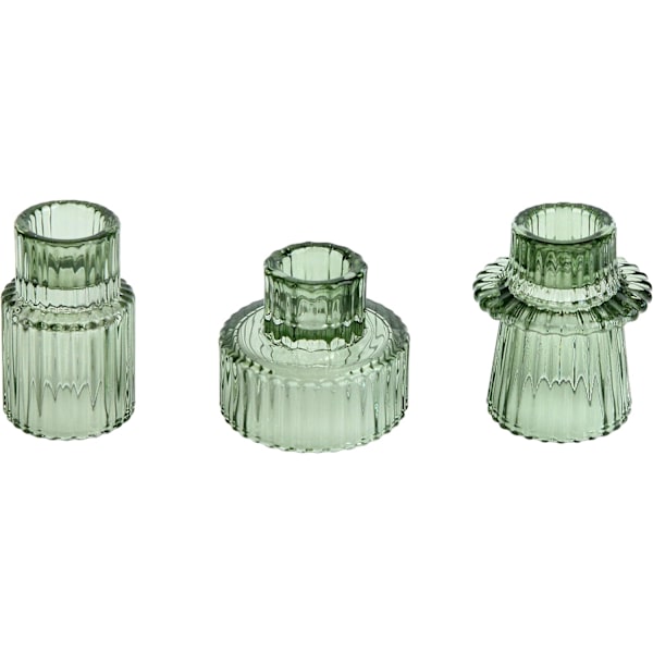 Glass Lysestaker for Pillar Lys, Spisslys, Telys, Premium Flerbruks Lysestaker, Dekorative Lysestake Sett med 3, Grønn