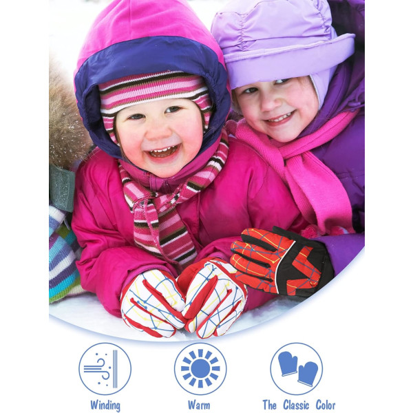 2 par med barnevotter for vinter og snøski, vanntette og varme, tykke votter for snowboard og kaldt vær, for gutter og jenter i alderen 8-11 år, utendørsaktiviteter