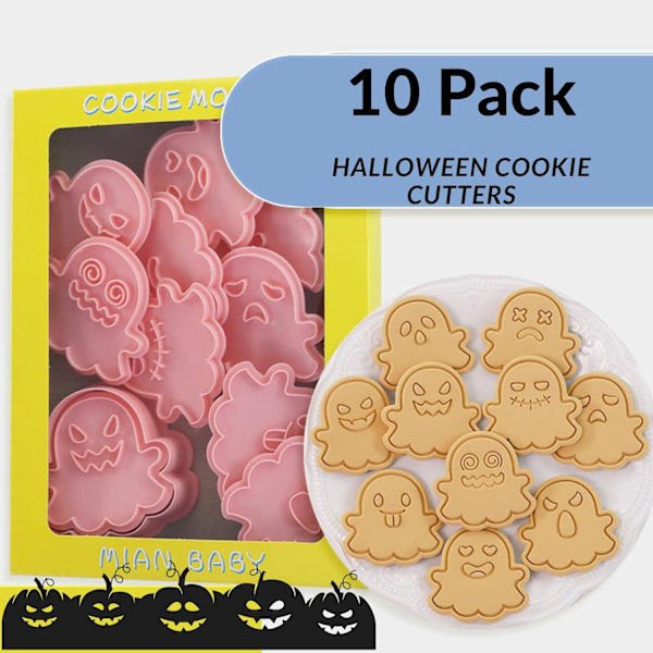 Halloween-kageformssæt og -stempler, 10 stk. plastik Halloween-kageformssæt og -stempler til Halloween