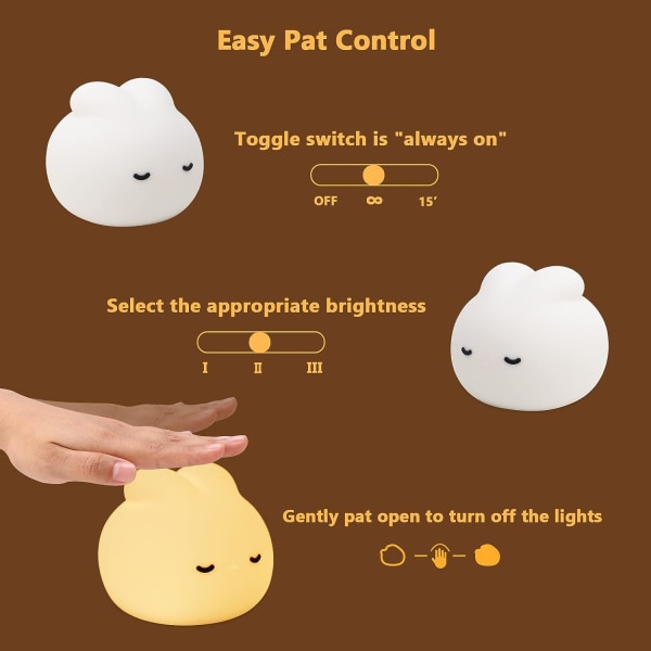 Söt kanin LED-lampa med timer och pekkontroll Kaninform Dimbar varma nattlampor för amning av baby Sovkammare Mjuk ögonvård
