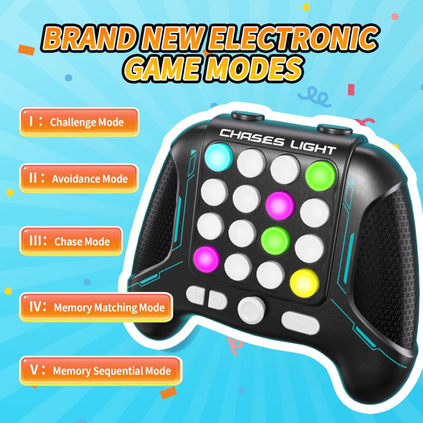 Fast Push Game Pop Fidget Toys Handheld, 5 Mode In 1 Flashing Handheld, 2024 Uusi elektroninen aivo- ja muistipeli Quick Push Buttons -peliohjain SETM-lelut