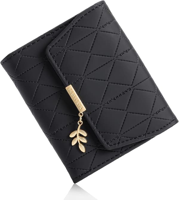 Women's Leather RFID Blocking Card Holder Compact Wallet Zipper Coin Pocket with ID Window